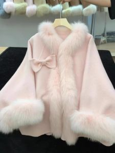 XUECAIQI | Pink Butterfly Bow Thick Wool Outerwear