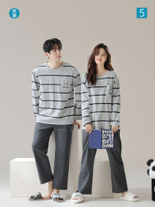 Victorias Pure Cotton Couple Sleepwear Casual Overhead Home Clothes Set Spring Autumn Womens Loose Fit Long Sleeve Knitted Sweater