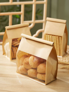 Tissue Paper Hemming Toast Bag Wire Self-Sealing Kraft Paper Bag G Bread Bag Slice Water Cube Oil-Proof Baking