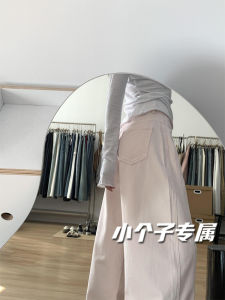 กางเกงยีนส์ทรงตรงเอวสูงสีชมพูอ่อนสำหรับผู้หญิง กางเกงขายาวทรงหลวม แฟชั่นฤดูใบไม้ผลิและฤดูร้อน 2025