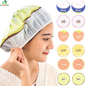 3/1Pcs Fruit Shower Caps Strawberry Lemon Pattern Comfortable Durable Salon Hair Dye Women Elastic Hair Caps Bathroom Supplies
