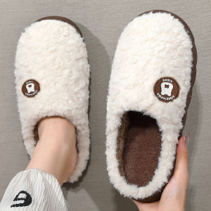 รองเท้าแตะผ้าฝ้ายแบบมีขนสำหรับใส่ในบ้าน ทรงสวมหัว สำหรับทั้งชายและหญิง ป้องกันการลื่น รองเท้าแตะแบบสวมหัว ความหนาของพื้นรองเท้า 1.5-3.5 ซม.