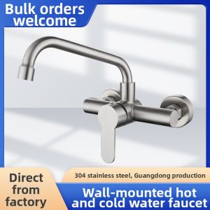 Vòi Nước Nóng Lạnh Chất Liệu Thép Không Gỉ 304 Có Thể Xoay Treo Tường