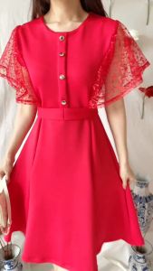 6102 Cayla Button Lace Scuba Midi Dress Cheongsam Dress Pesta