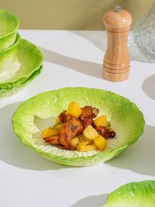 Rice Bowl Plate Set Ceramic Underglaze Color Dinnerware Single Cabbage Bowl Home Use Deep Dish Floral Edge Design 8 Inches