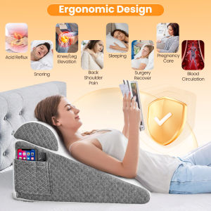 ⚡️Local Delivery⚡️Bed Wedge Pillow Memory Foam Triangle Pillow for Sleep Apnea Acid Reflux Snoring 12Inch Leg Elevation Back Support for Sitting Up in Bed Incline Cushion for Sleeping Reading White/Grey