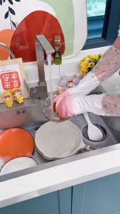 Găng Tay Cao Su Chống Thấm Hoa Cúc Dễ Thương Siêu Đẹp Loại Dài 46cm