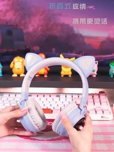 Bluetooth 5.0 Wireless Cat Headphone LED Ear Child Headphone Stereo Sound Headset Foldable Earphone Noise Cancelling Colorful Light