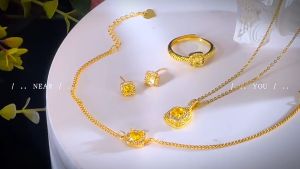 cicin lipan kait cincin 916 emas original  korea style Citrine sugar cube diamond ring for women