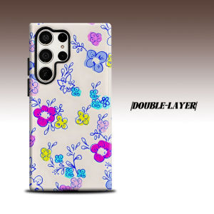 Sketch Floral For Samsung Galaxy S26 S25 S24 A56 A36 Dual Layer Luxury Fashion Full Lens Protective Case