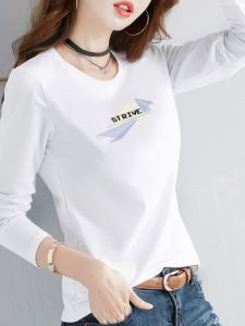 White Long Sleeve Womens T-shirt Pure Cotton Spring Autumn Fashionable Black Base Shirt Inner Wear Top Quality Korean Style Slim Fit Classic Pattern Commute