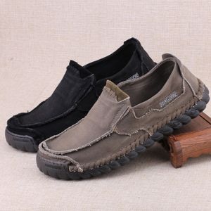 Loose Fit Casual Shoes Breathable Canvas Mens Shoes Wide Foot Support Thick Bottom Rubber Sole Anti-Odor Comfortable Shoes