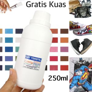 Cat Tekstil Cantiq (250ml) anti luntur tahan lama lentur tidak kaku permanen untuk baju sepatu tas kaos kanvas kulit suede jok sofa kayu kaca tembok clay topi jeans sutra keramik kertas cat lukis mewarnai anak waterbase by Ganzel