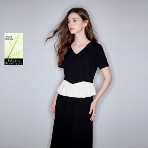 3COLOUR·S | V Neck Color Block Elegant Slimming Plus Size Womens Dress