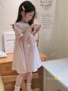 Princess Style Summer Dress for Girls Baby Girls Birthday Dress Doll Collar Bubble Sleeve Sweet Pink Childrens Clothing