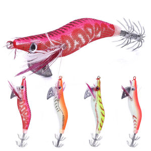 1pcs 7.4g 8cm Wood Shrimp Squid Fishing Bait Squid Jig Hard Bait Jigging Lure Cuttlefish Octopus Bait Pesca Calamar