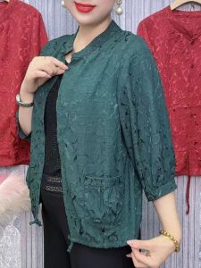 Áo Sơ Mi Dài Tay Mùa Hè Cho Phụ Nữ Trung Niên Và Cao Tuổi Dáng Rộng Thoải Mái Màu Trơn Cổ Tròn Khóa Kéo Thời Trang