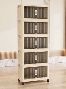 Foldable Storage Cabinet  With Wheel Plastic Storage Cabinet With Magnetic Durabox Wardrobe Snack Cabinet Space Savers