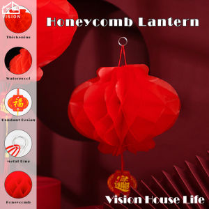 Vision 2/10PCS Chinese New Year Lanterns Spring Festival Red Paper Lantern Waterproof CNY Traditional Honeycomb Lantern Decoration Wedding Hanging Ornaments Shopping Mall Decoration
