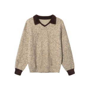 NIHAOKANONG | Áo Sweater Dây Sợi Đa Màu Cổ Đối Chiếu Form Rộng