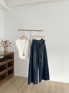 Fashionable Retro Korean Style High Waist Wide Leg Jeans Womens Loose Fit Casual High Waist Slimming Denim Pants