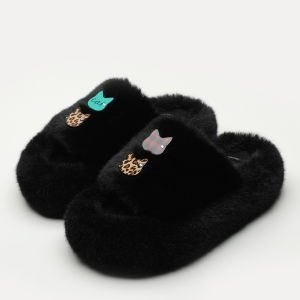 Mimili Thick Heel Slip-On Womens Shoes Indoor Outdoor Office Anti-Slip Cotton Slippers Spring Autumn Fashionable Lazy Person Fluffy Slippers