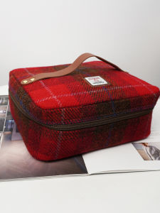 Large Capacity Harris Tweed Check Pattern Makeup Bag Home Storage Box Retro Style Organizer Pouch for Personal Miscellaneous Items