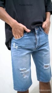 Rychie Denim Celana Jeans Pendek Sobek Premium Casual Stret Medium Blue 27-38