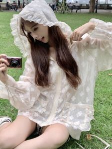 เสื้อคลุมกันแดดแขนยาวมีฮู้ดสำหรับผู้หญิงในช่วงฤดูร้อนปี 2023 ทรงหลวมบาง ดีไซน์ใหม่ เสื้อคาร์ดิแกนเปิดแบบมีซิป