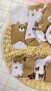 FYKS17 Kaos Kaki Wanita Motif Baby Bear Brown Kaoskaki Beruang Fashion Women Sock