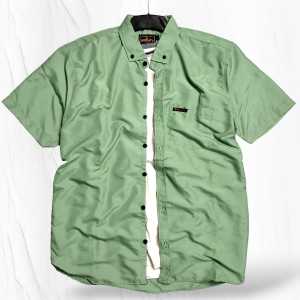 Baju Kemeja Polos Pria Lengan Pendek Hem Cowok Kasual Premium Trend 2024 Basic Sage Gren Biru Denim