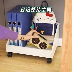 Wooden Cabinet Storage With Wheels 1/3 Layers Movable Under Desk Organizer Cabinets Wood Furnitures Office Storage Rack Home Books Shelves Organizer Display Cabinet Desktop Organizer Storage Space Savers For Bathroom Office Living Room