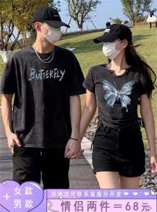 2024 New Summer Couples Special Edition T-Shirt Set for Women Loose Fit Cotton 100% Printed Short Sleeve Crewneck Design