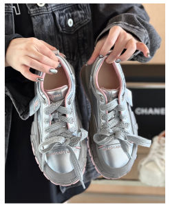 ผู้หญิง รองเท้าหนาด้านล่างที่ละลายน้ําได้ Cowhide รุ่น Retro Dad รองเท้าผ้าใบ ลำลอง แฟชั่นรองเท้าขนมปัง Ins อินเทรนด์