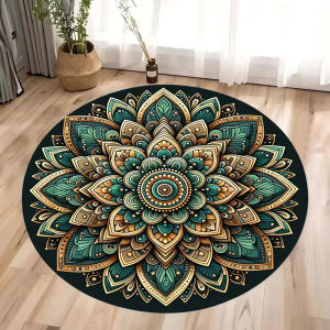 VIKAMA Bohemian Style Semi Circular Living Room Bedroom Floor Rug Water Absorbent Slip Resistant Stain Resistant Home Decor
