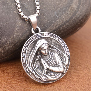 Trendy Design Virgin Mary Necklace Popular Charm Stainless Steel Holy Mary Mother Pendant Thanksgiving Vintage Religious Jewelry