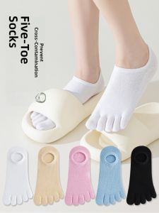 JINGCHI | Womens Summer Thin Invisible Boat Socks Non-Slip Cotton Separate Toe Short Socks Breathable Sweat Absorbent Candy Color Socks