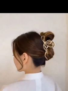Strong Hold Bow Knot Hair Claw Clip for Thick Hair Large Non-Slip Silvery Golden Metal Shark Clip