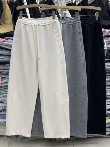 Winter Thickened Fleece Wide Leg Pants Elastic Casual Trousers High Waist Straight Cut Cotton Sporty Sweatpants for Women