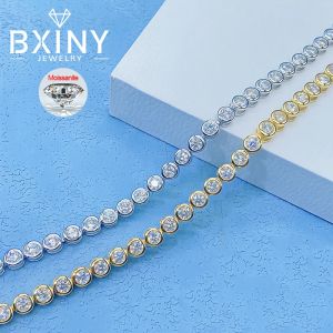 BXINY GRA Certified 2/3mm Moissanite Tennis Bracelets S925 Silver Round Bubble Lab Diamond Hand Chain for Women Men Fine Jewelry