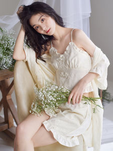 Ice Silk Sleepwear Set Womens Summer Thin Strap Shorts Robe Home Clothes New Chinese Style V-neck Short Sleeve Casual Home Scene