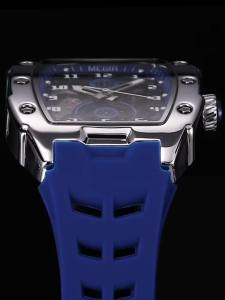 MEGIR Blue Mechanical Watch for Men Tonneau Hollow Dial Sport Waterproof Automatic Wristwatch with Luminous Hands Silicone Strap