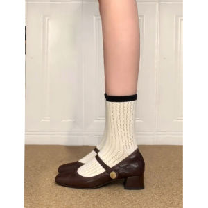 XIANNIWEI | Retro Style Chunky Heel Mary Jane Shoes Buckle Detail Low-cut