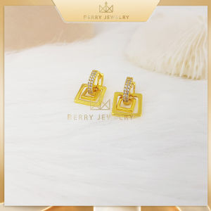 Bông Tai Nữ Titan Hình Vuông Đính Đá Trắng Khuyên Tai Gài Nữ Cao Cấp Titan Kiểu Dáng Thanh Lịch B30V13 | Berry Jewelry