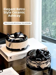 Elegant Ceramic Ashtray Vintage Style Living Room Decorative Piece with Lid Dustproof Luxury Creative Home Decoration
