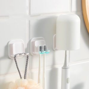 Wall-Mounted Punch-Free Toothbrush Plastic Drying Rack Bathroom Space Saving Tooth Brush Mouthwash Cup Holder