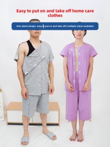 Easily Wearable Pure Cotton Elderly Patient Gown Full Opening Nightgown Pyjamas Comfortable for Bed Rest Post Fracture Surgery
