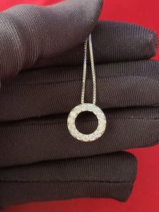Diamcity (Free Gra Certificate) Kalung Perak Moissanite Wanita Liontin Geometrik Lingkaran Berlian Penuh