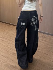 Quần Jeans Denim Rộng Rãi Thêu Thanh Lịch Phong Cách Mỹ Cổ Điển Cho Nam Nữ Quần Dài Dài Đến Sàn Có Mắt Xanh Cổ Điển