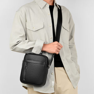 Mini Simple Mens Waterproof Genuine Leather Shoulder Bag Lightweight Black Cell Phone Bag Luxury High Quality Crossbody Bag